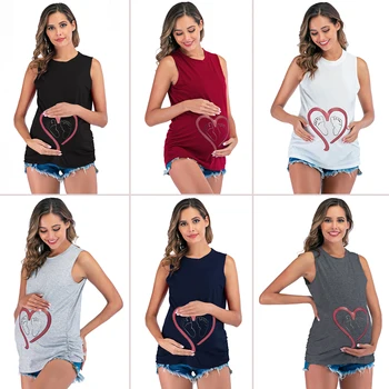 

6110# Funny LOVE Baby Printed Maternity Shirt Sleeveless Vest Tank Tops Clothes for Pregnant Women Summer Casual Pregnancy Tees