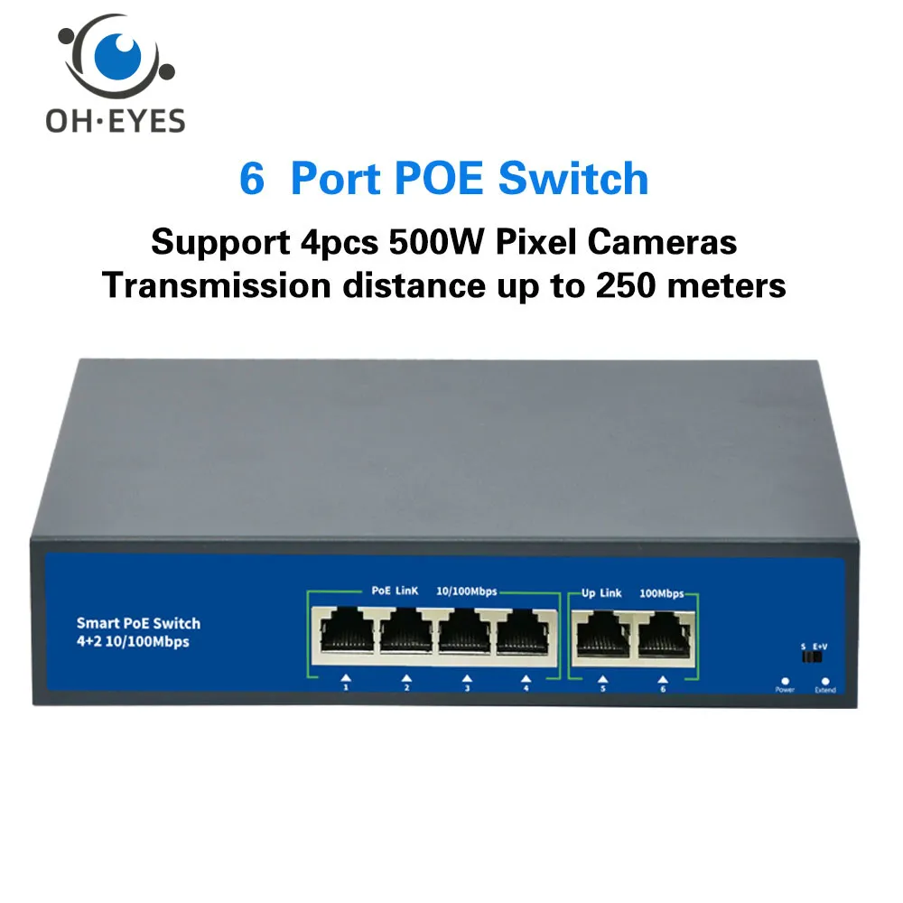 

48V POE Switch 100Mbps Ethernet Network Switch 4 Ports PoE Switcher Standard RJ45 Injector for IP Camera/Wireless AP/CCTV