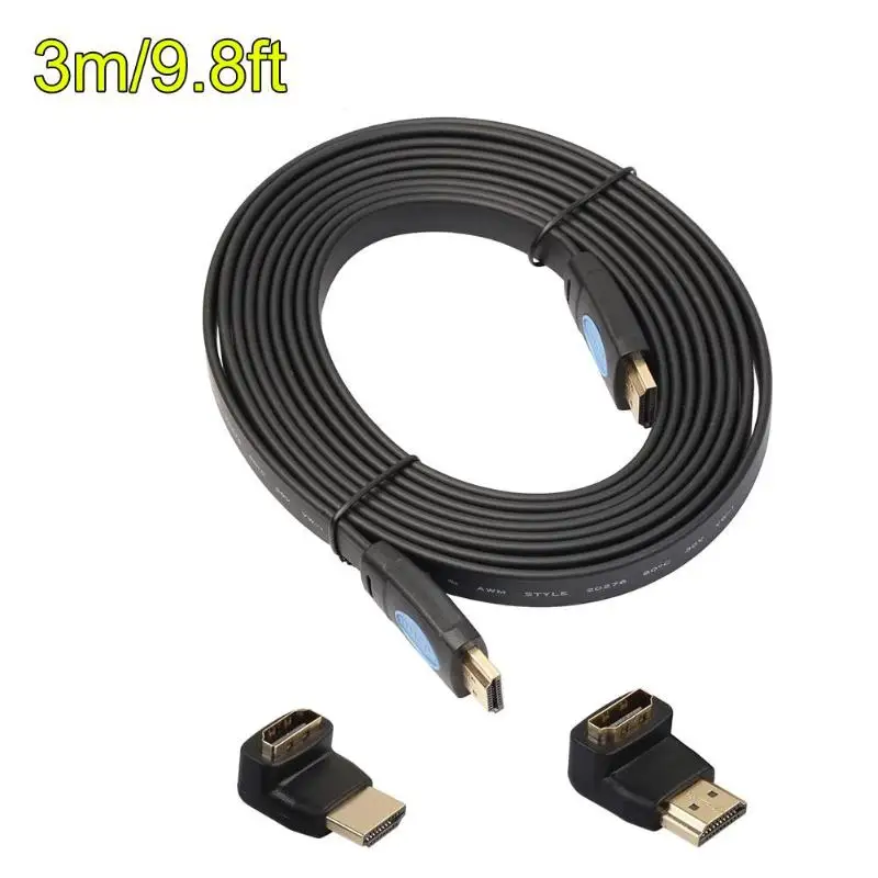 HDMI 2,0 Кабельное Аудио Видео кабель 3 м/5 м/10 м проводной шнур высокого Скорость 4K x 2K плоский кабель HDMI кабель со штыревыми соединителями на обоих концах для подключения+ 90/270 градусов адаптер
