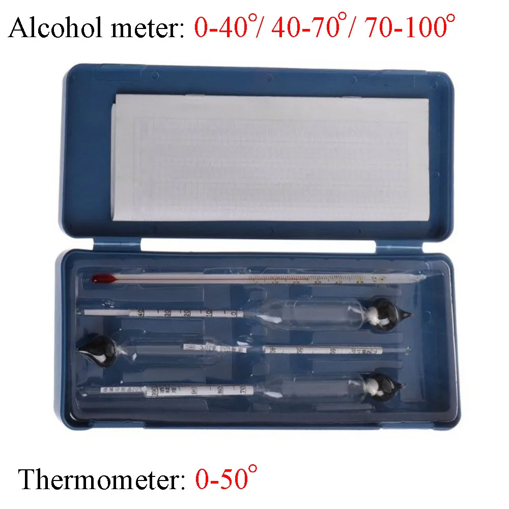 

Alcoholmeter Alcohol Wine Concentration Meter Vodka Whiskey Hydrometer Tester Vintage Tools Bar Set 0-40%-70%-100%+Thermometer