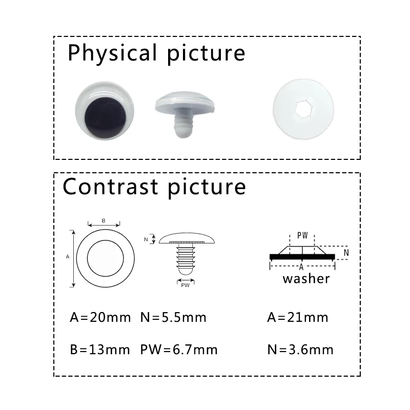 Защитные джиггли глаза куклы глаза для игрушек Googly глаза используются для самодельные аксессуары для кукол Ремесло 10 мм/12 мм/15 мм/18 мм/20 мм поставляются с шайбами