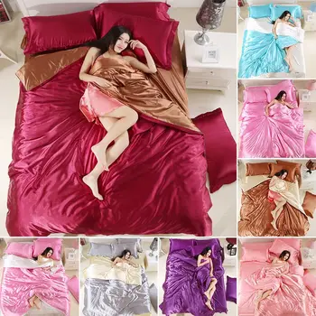 

Silk Bedding Set Pure Color Satin Bed Sheet Duvet Cover Pillow Case Modern Comfortable Reactive Printing Bedding Set 3/4 Pcs