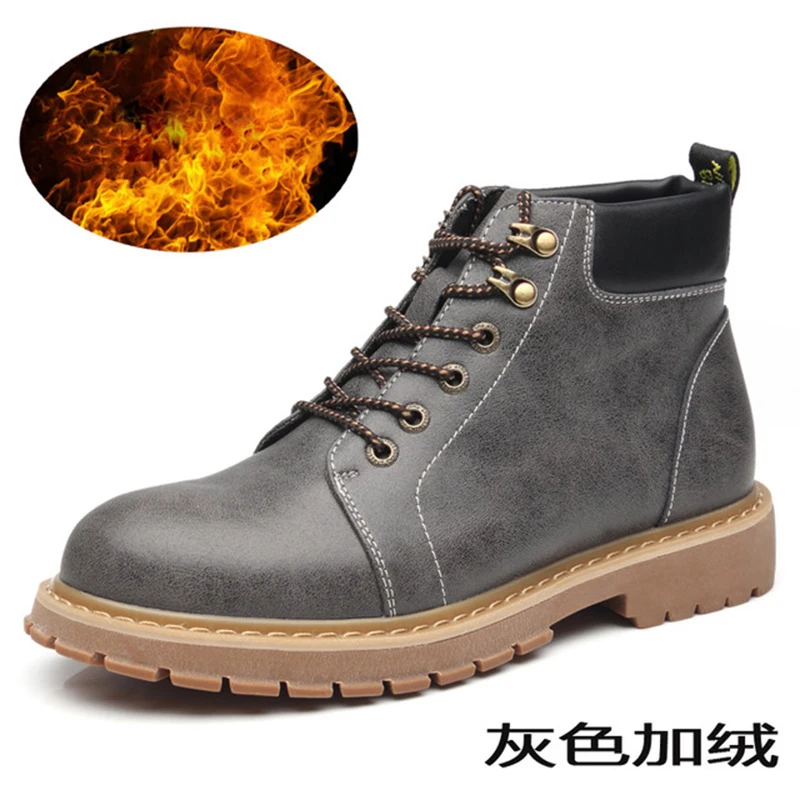 LOOZYKIT г. Модные кожаные мужские ботинки весенне-осенняя и зимняя мужская обувь ботильоны мужская зимняя обувь Рабочая обувь размера плюс 38-44 - Цвет: Black Plus velvet