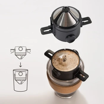 

Portable Coffee Filter 304 Stainless Steel Drip Coffee Tea Holder Funnel Baskets Reusable Infuser and Stand Coffee Tea Dripper