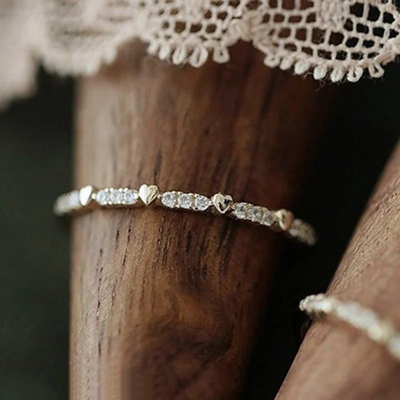 Изящные Простые Кристальные тонкие кольца в форме сердца, Свадебные обручальные кольца на палец для женщин, золотые очаровательные ювелирные изделия Anillos Muje