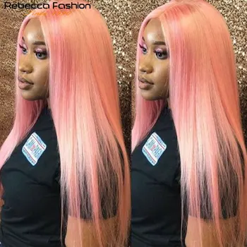 Rebecca Pink Wig Lace Frontal Human Hair Wigs For Women Bone Straight Human Hair HD Transparent