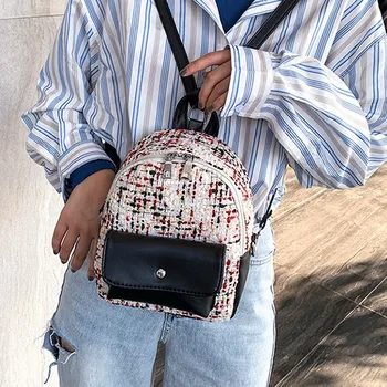 

Women's outdoor zipper contrast color woolen backpack simple fashion new small backpack travel bag 2020 рюкзак женский sac à dos