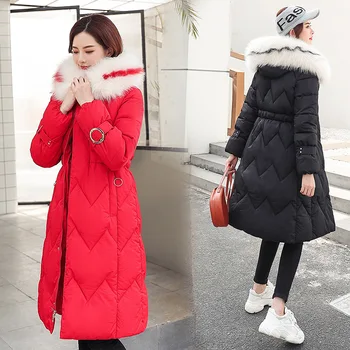 

Cotton Women Plus Long Paragraph Over The Knees 2019 New Winter Wear Waist Slim Down Jacket Cotton Jacket Parker Coat Cc15