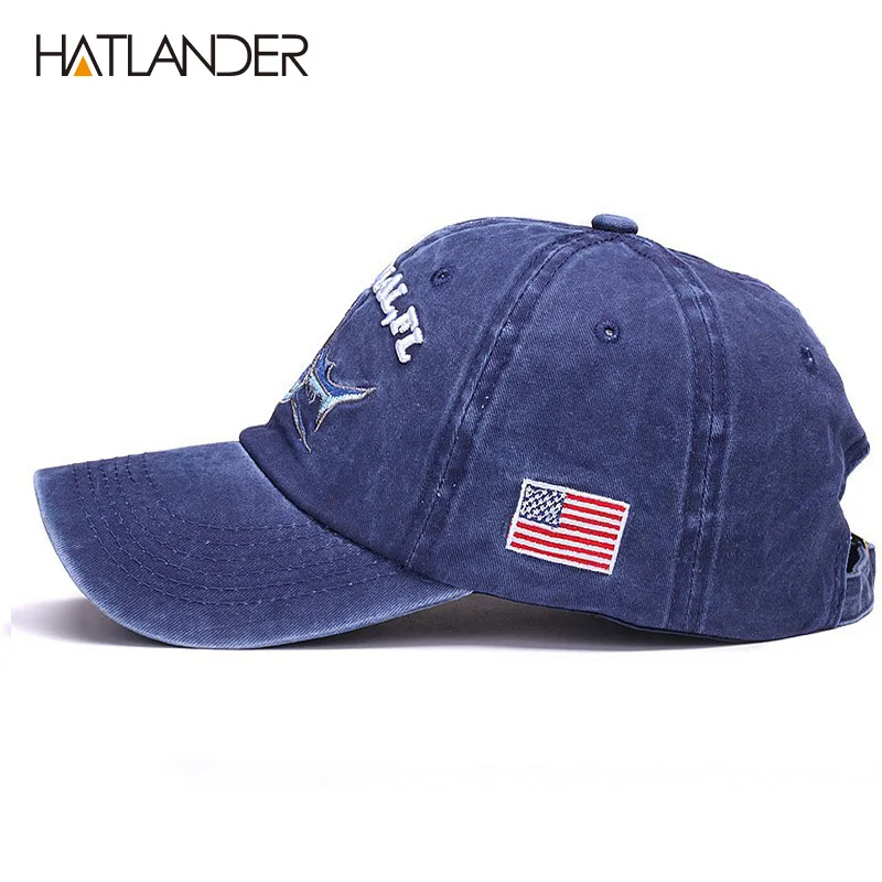 HATLANDER модные Хлопковые бейсболки с вышивкой шапки акулы папы винтажные