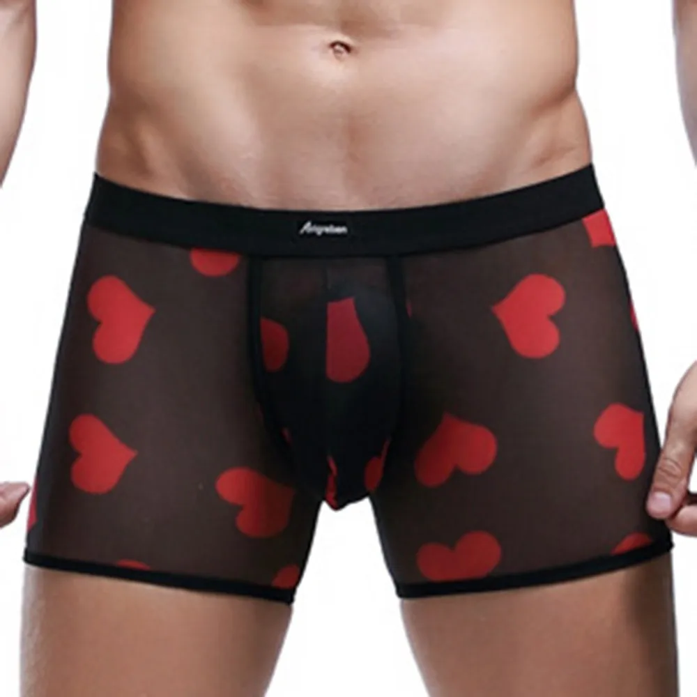 

Men's Sexy Transparent Boxer Breathable Comfortable Mesh Peach Heart Panties Sexy Underwear Transparent Men's Boxer Briefs