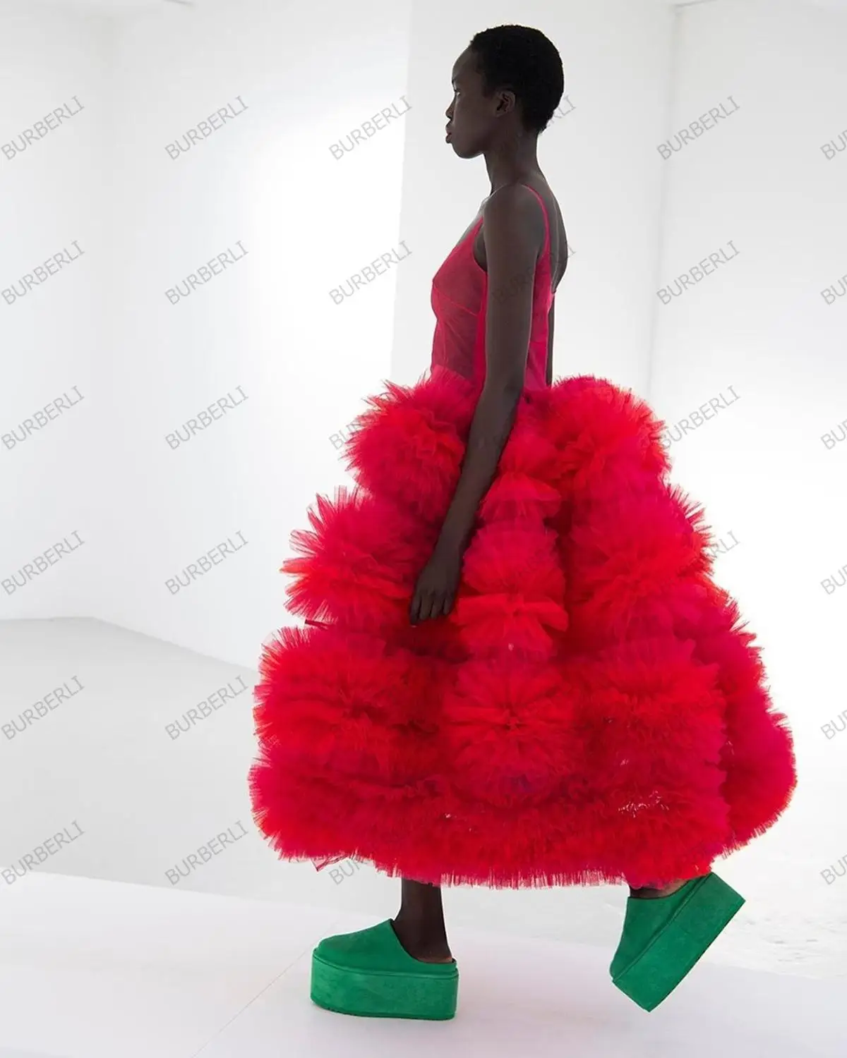 Red Puffy Tulle Dress Fluffy Designer 