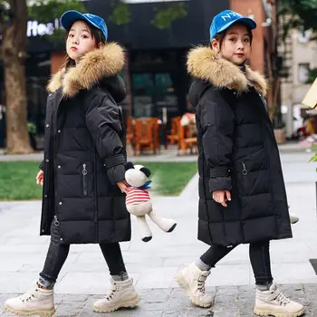

Teenage girls warm winter new thicken down jackets big real fur collar long duck down coats for children kids outerwear parkas