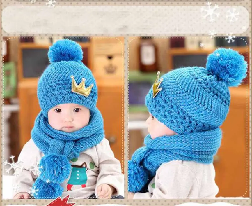 Baby Hat Cute Winter Baby Kids Girls Boys Warm Knitted Woolen Hood Scarf Caps Hats Gift For Your Kids 46-52cm Dropshipping 823
