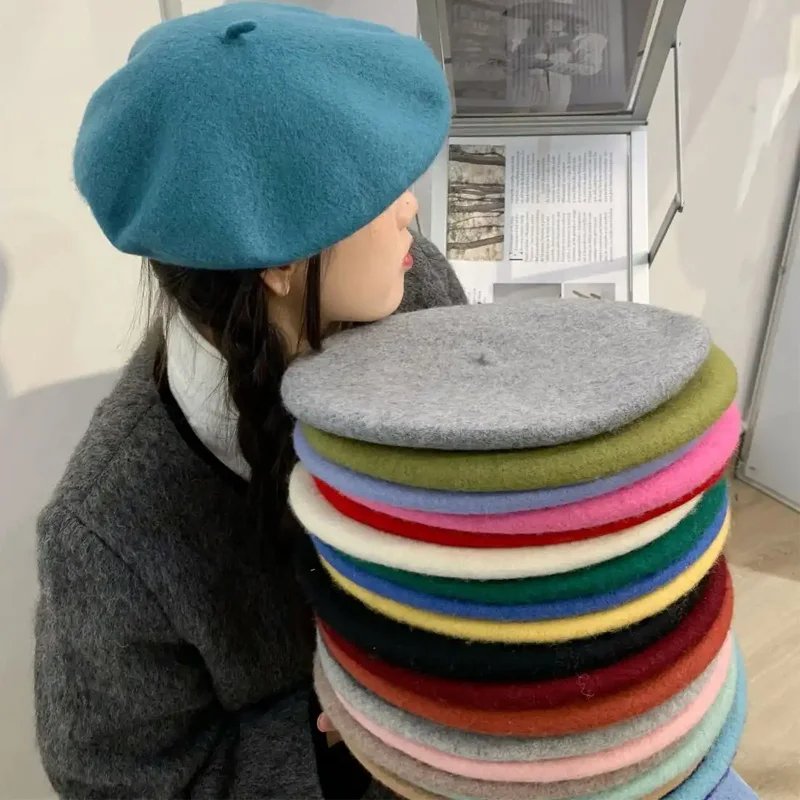 

Vintage Plain Beret Hats French Berets Warm Wool Spring Winter Beanie Hat Women Girl France Street Cap Winter Berets Women Men