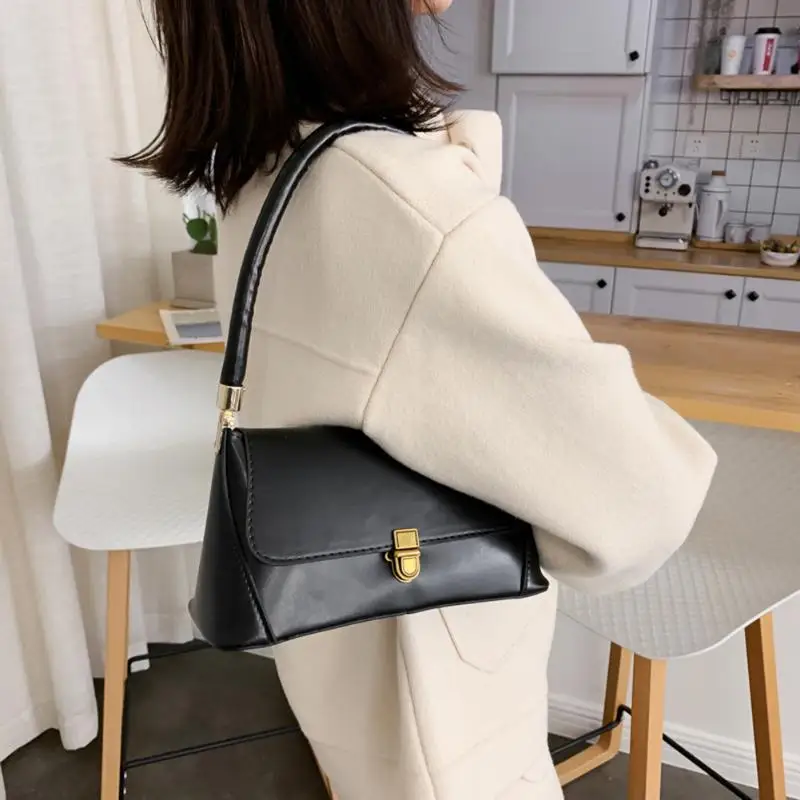 

Fashion Durable PU Leather Women Handbags Solid Color Retro Korean Elegant Single Shoulder Bag Casual Shopping Totes