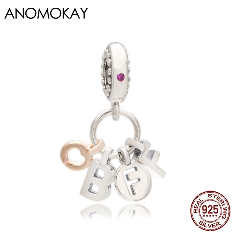 Anomokay классическое письмо лучшего друга 925 серебряный шарм кулон с розовым