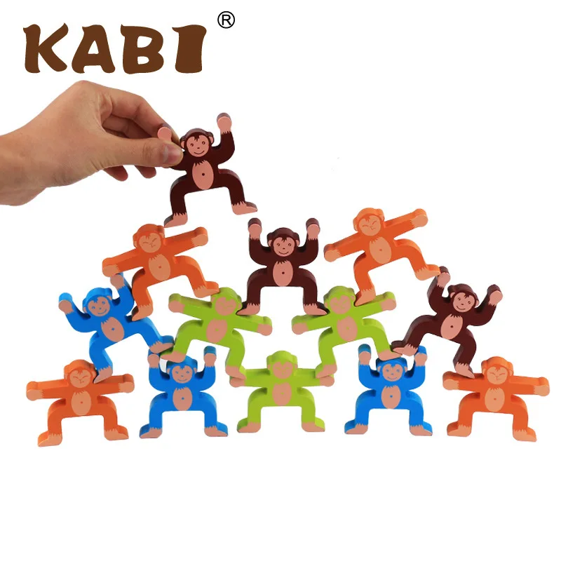 

Children Monkey Animal Balance Building Blocks Game Item Hand-Eye Coordination Exercise Wooden Jenga Toy