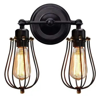 

Universal Industrial Vintage Style LED Double Wall Lamp Cage Adjustable Iron Wall Light Lampshade For Bedroom Aisle Light Stairs
