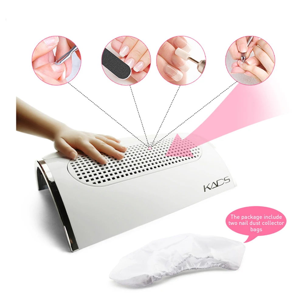 KADS Powerful Nail Dust Suction Collector 3 Fan Vacuum Cleaner Manicure Tools with 2 Dust Collecting Bags Nail Art Suction afbeelding