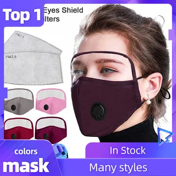 

Cotton Breathing Valving Unisex Face Mask With Eyes Shield + 2 Filters Windproof Foggy Haze Pollution Mouth Mask Mascarilla