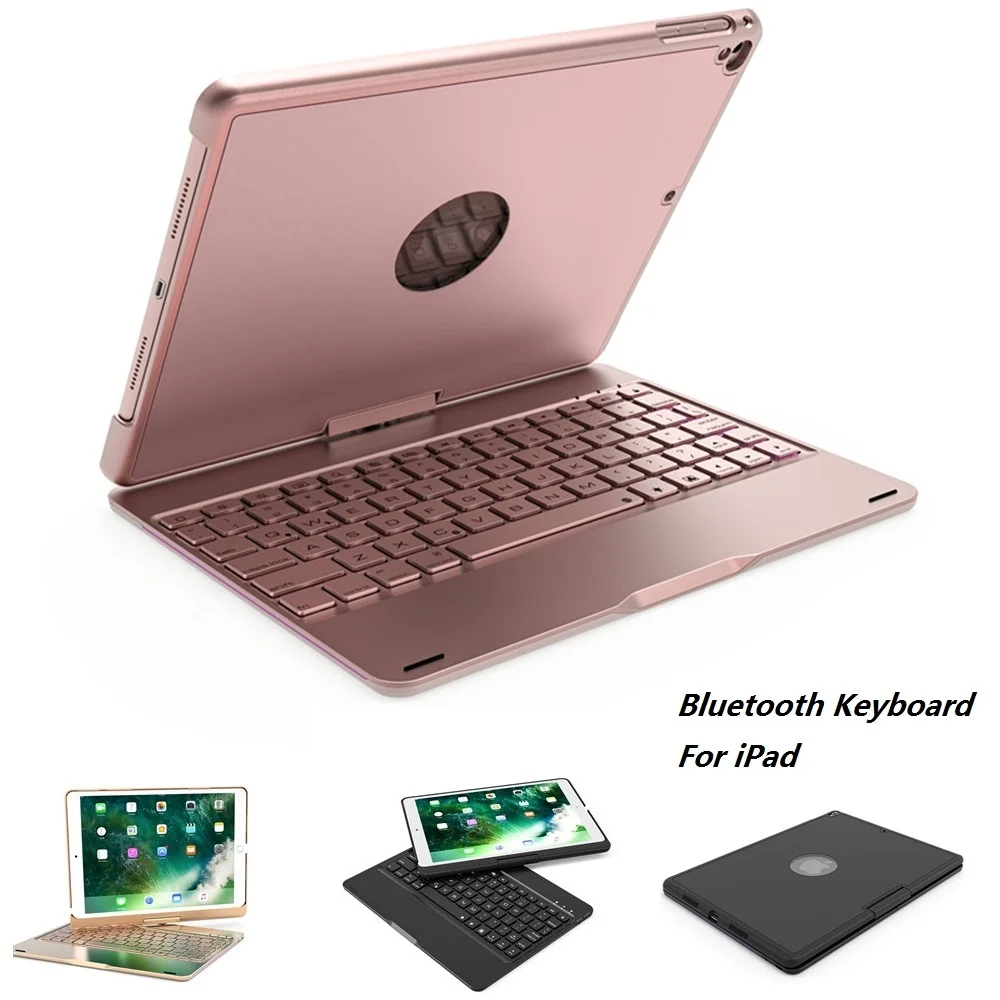 

Metal Material 360 Degree Rotable 7 Colors Backlit Bluetooth Keyboard Smart PC Case Cover for Apple iPad 9.7