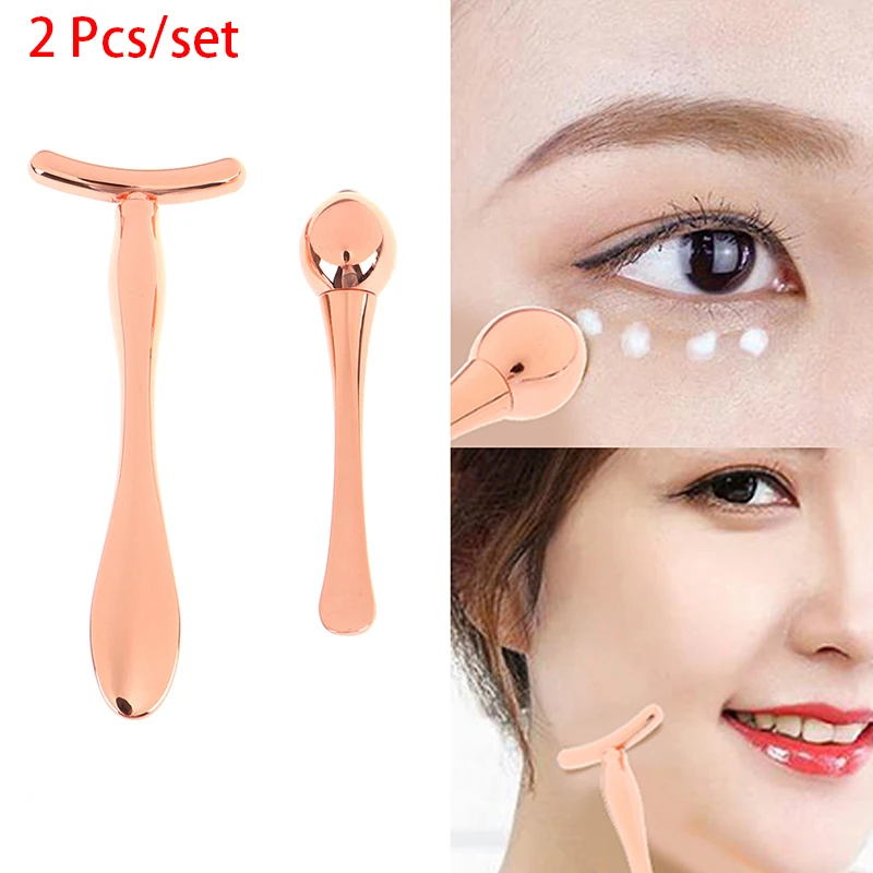 2PCS/Set Mini Eye Massage Stick Anti Eye Pouch Dark Circles Massager Device T-shape Face Lifting Massage Facials Thin Face