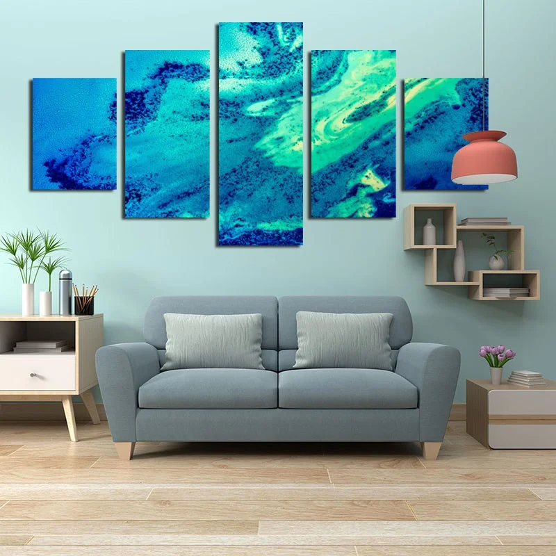 

Nordic Abstract Blue Sea Photos Wall Art Picture Canvas Painting Poster Modular HD Printed 5 Panel Living Room Home Decoration