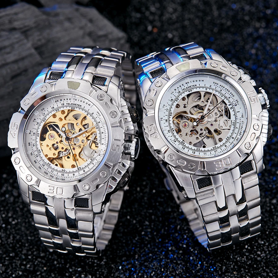 Men Mechanical Watch Top Brand Luxury Men's Silver Gold Watches Creative Automatic Self Wind Male Wristwatch Relogio Masculine