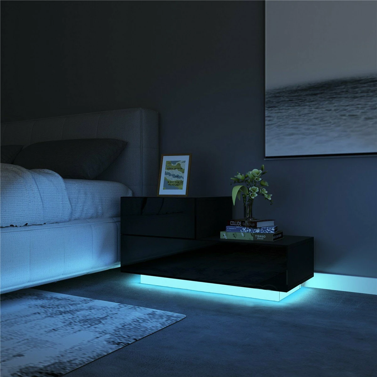 Mesita de noche LED RGB multifunción, almacenamiento de gabinete, mesita de  noche, dormitorio, mesita de noche, muebles para el hogar, iluminación  nocturna - AliExpress