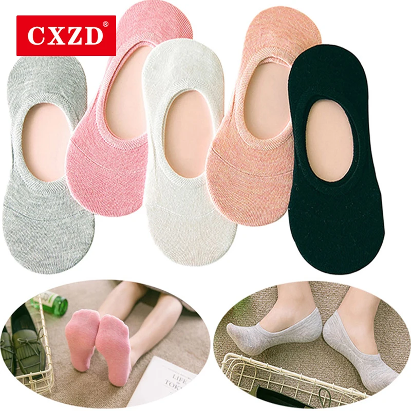 

CXZD Invisible short sock ladies sole non-slip sock summer shallow mouth cotton girl women's boat socks ankle low female Solid c