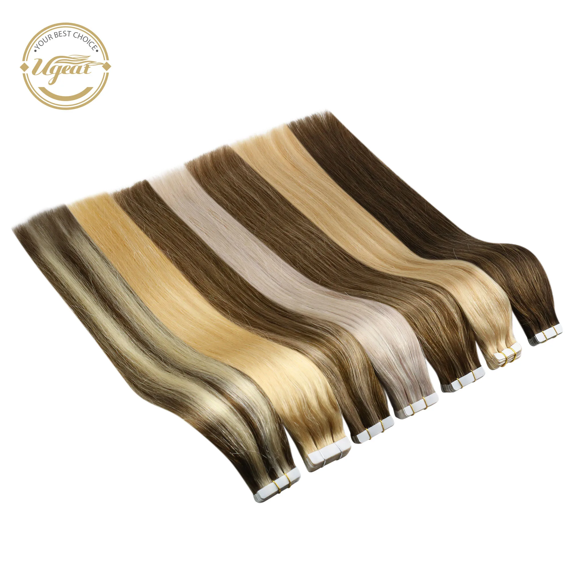 Highlight Hair-Extensions Remy-Hair Tape-In Ugeat Double-Weft-Adhesive Straight Silky