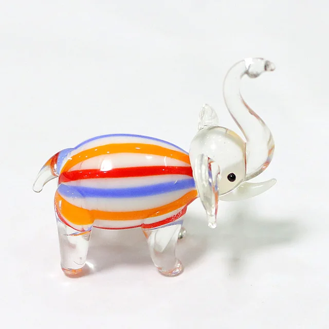 Handmade Murano Glass Elephant Figurines Home Room Desktop Christmas Decoration Ornaments Miniature Rural Style Animals Statue Orange