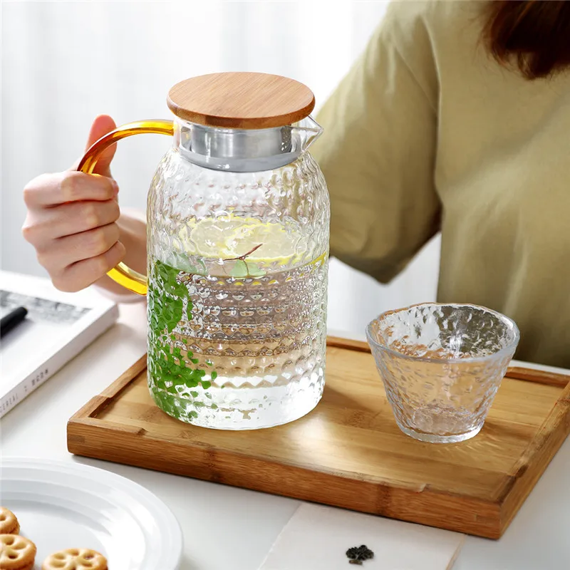 YMEEI 1500ML Glass Water Pot Heat Resistant Water Pitcher Jug Lemonade Explosion-proof Heatable Carafe With Stainless Steel Lid