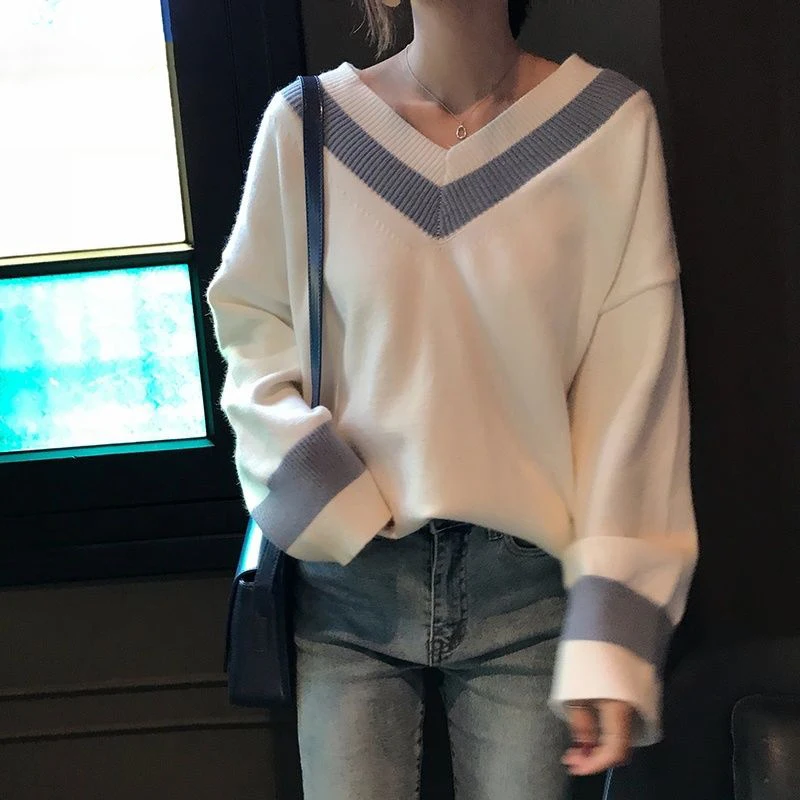 Свитер женский вязаный с V-образным вырезом и длинным рукавом из ангоры кролика в