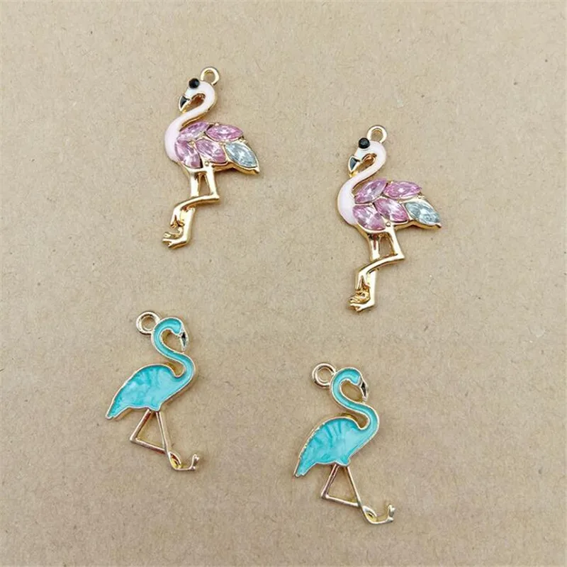 

10PCS/Bag Enamel Rhinestone Flamingo Charms DIY Fashion Accessories Pendant Charms for Jewelry Making