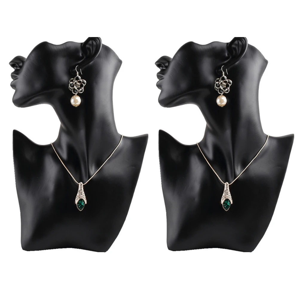 2 Pieces Female Fashion Jewelry Head Mannequin Bust Display, Resin Material, Black