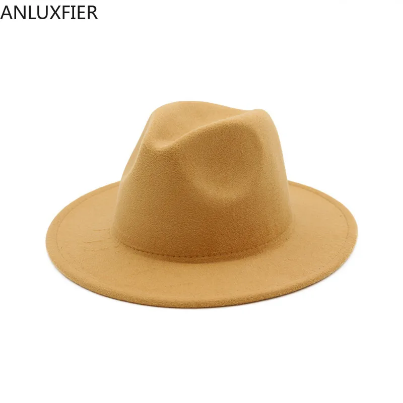 

X3004 Unisex Woolen Hat Women's Fedora Hat Fashion British Style Pepper Choking Mouth Caps Large Brimmed Light Board Hat