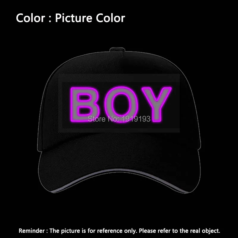 New BOY/GIRL/RAGE Fluorescent Baseball Caps EL Wire Party Hat For Women Men Casual Unisex Caps Hats Glow In The Dark - Цвет: BOY-Purple