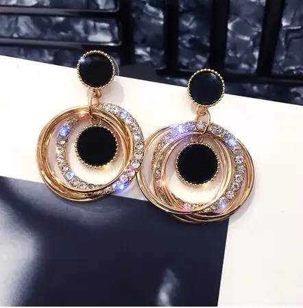 2 шт./компл. Для женщин модные серьги с украшением в виде кристаллов круглые