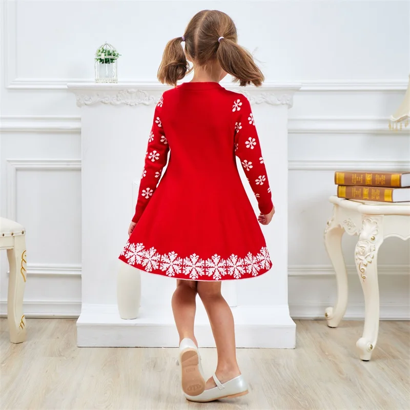 Красное рождественское праздничное платье для девочек платья с длинными рукавами для девочек зимние детские платья для девочек, костюм для дня рождения, одежда 8 лет