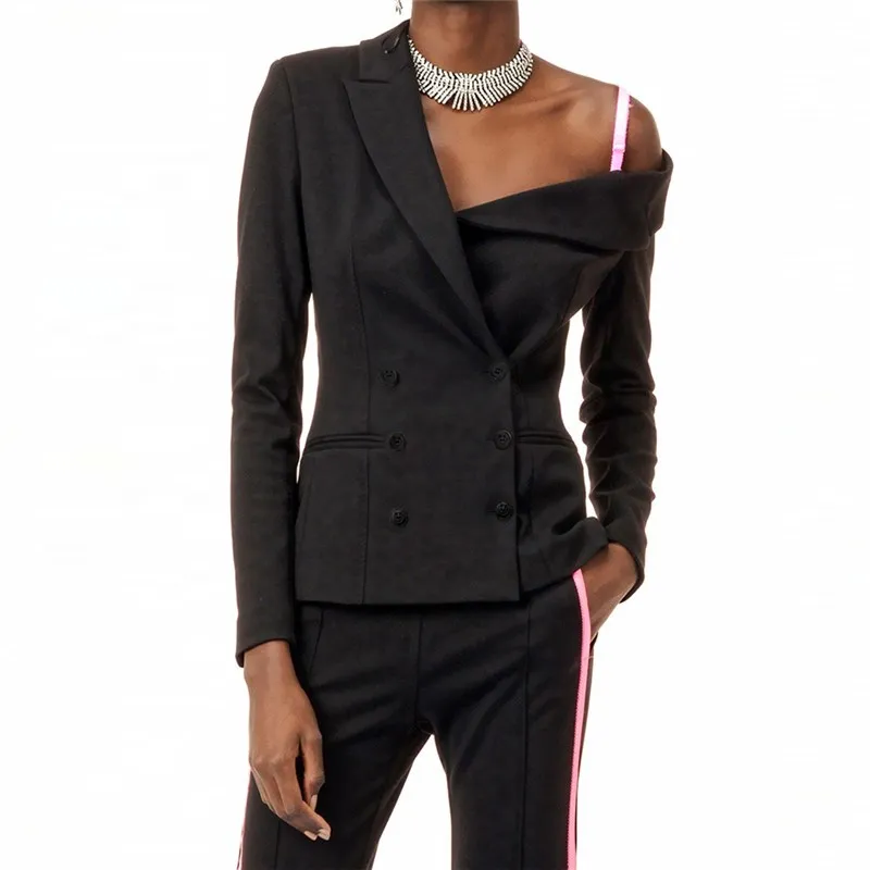 

Spring Western Style Fashion Slim Solid Color Double-breasted Long Sleeve SML XL XXL Asymmetrical Collar Woman Casual Blazers