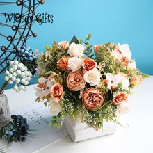 White Silk Artificial Roses Flowers Wedding Home Autumn Decoration High Quality Big Bouquet Luxury Fake Flower Arrangement Bulk