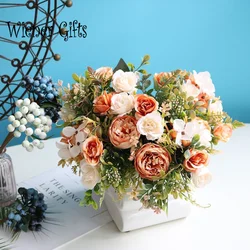 White Silk Artificial Roses Flowers Wedding Home Autumn Decoration High Quality Big Bouquet Luxury Fake Flower Arrangement Bulk