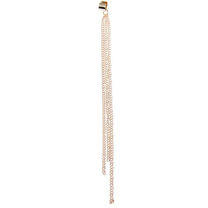 European Fashion Long Metal Chains Tassel Ear Clip Earrings for Women