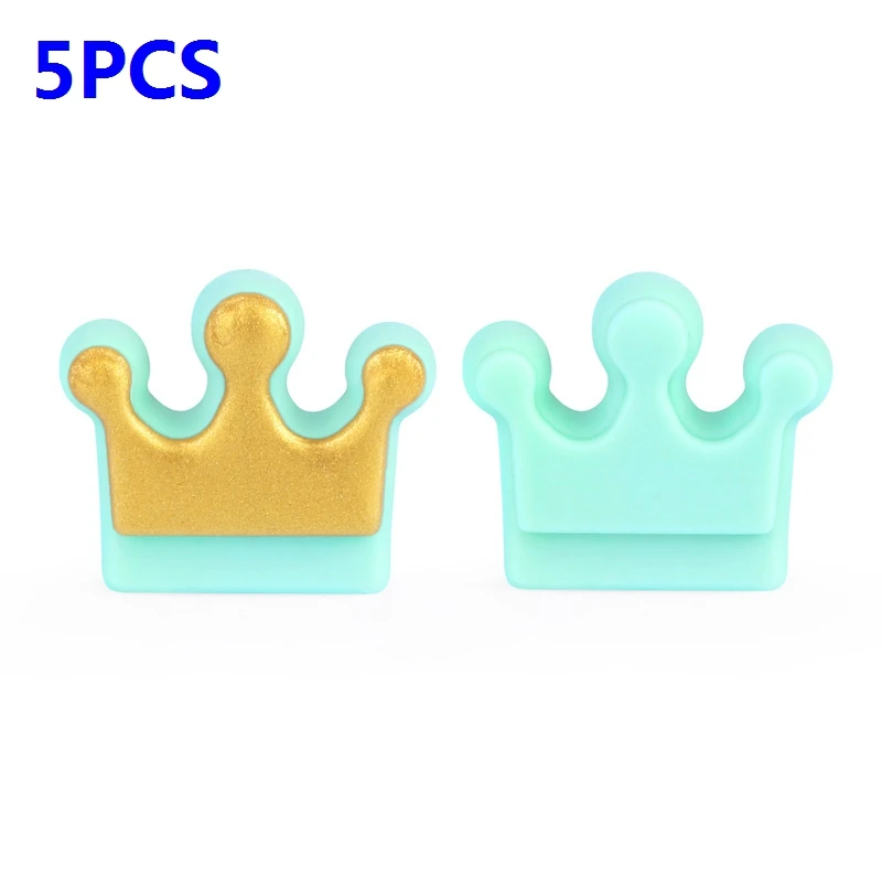 Mint Green 5 шт Силиконовые Бусины-короны Perle, Силиконовые Зубные Прорезыватели для зубов, бусы для ожерелья, пищевого качества, для мам, кормящих, сделай сам, ювелирные изделия, Детские Прорезыватели - Цвет: Mint Green