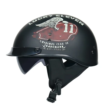 

vintage motorcycle helmet retro scooter half helmet with Built-in lens visor casco moto helm moto capacete para DOT