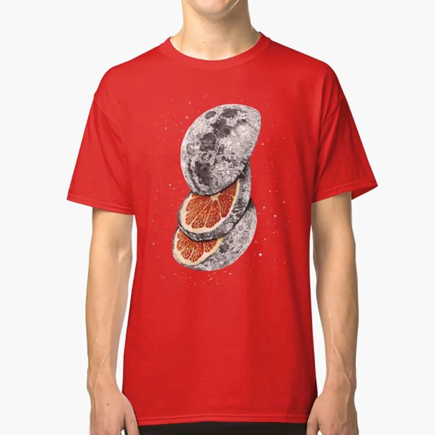 Фрукт в виде Луны футболка Луна космические звезды nerd странные scifi surreal еда Фрукты wtf - Цвет: Красный