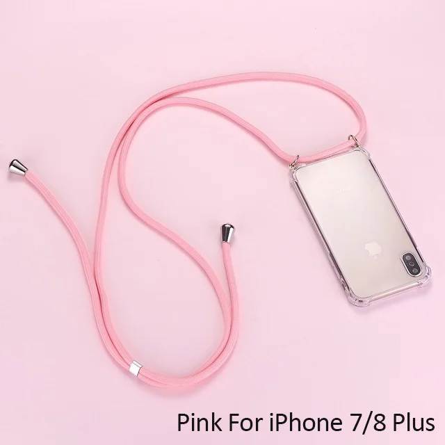 Ремешок шнур цепь лента для телефона ожерелье Ремешок Мобильный чехол для телефона для iPhone 7 плюс 8 плюс Чехол для переноски для Apple 7+ 8 плюс - Цвет: Pink