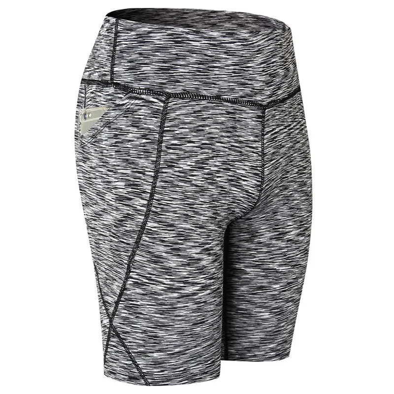 grey black Высокоэластичные шорты для йоги с карманами 7 цветов удобные уличные шорты для йоги контроль живота тренировки Леггинсы для йоги и бега - Цвет: grey black