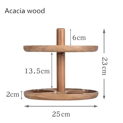 acacia wood Деревянная Фруктовая тарелка в скандинавском стиле креативные конфеты вращающиеся закуски двухслойный лоток съемные лотки для хранения торта десерта - Цвет: acacia wood